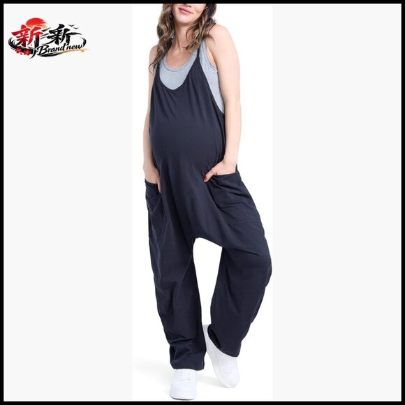 Pants - Cotton Blend Sleeveless V-Neck Jumpsuit with Pockets for Maternity